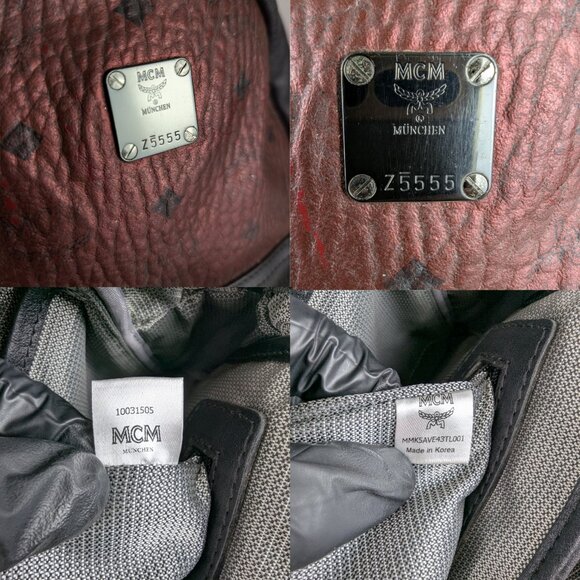 MCM Metallic Visetos Side Stud Stark Leather Backpack Burgundy Made in korea. main image 16